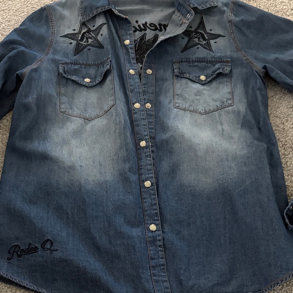 Rodeo Quincy American Mustang Women’s Denim Button Down Shirt S - Picture 3 of 3